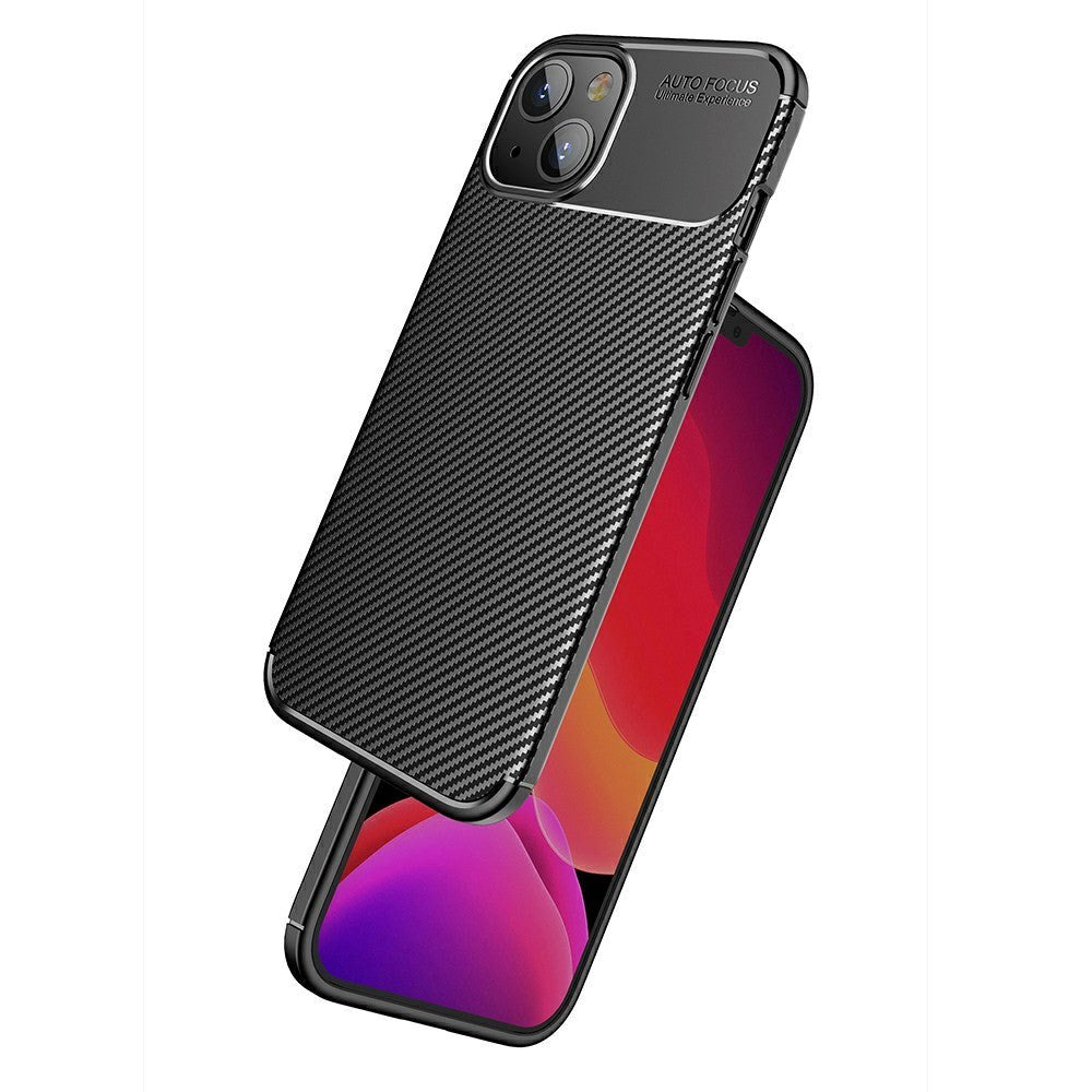 iPhone 13 Carbon Fiber Fleksibelt Plastik Cover - Sort