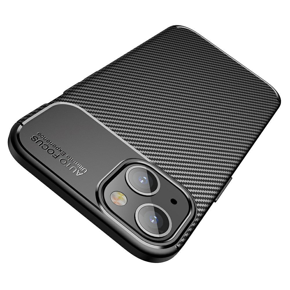 iPhone 13 Carbon Fiber Fleksibelt Plastik Cover - Sort