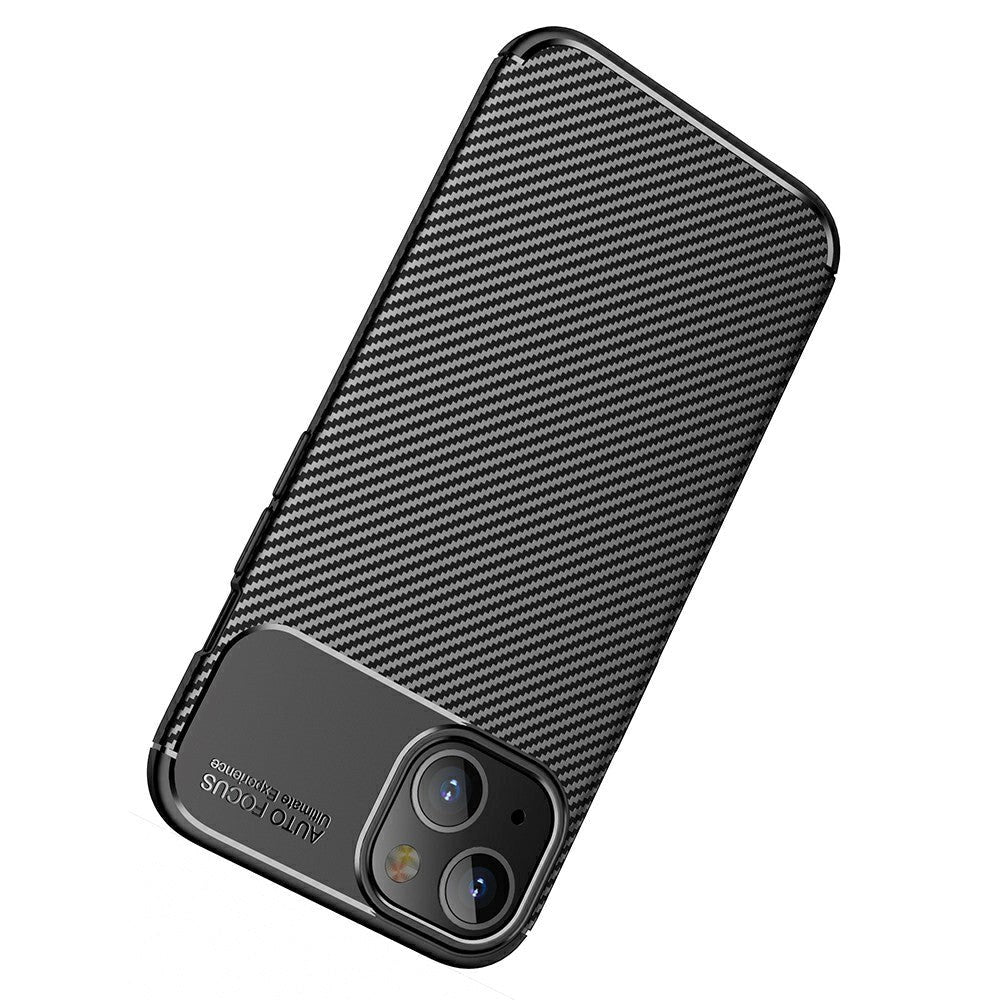 iPhone 13 Carbon Fiber Fleksibelt Plastik Cover - Sort
