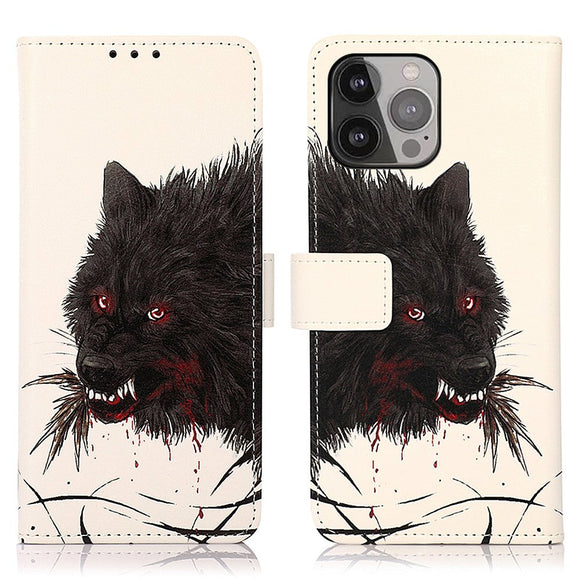 iPhone 13 Pro Max Læder Flip Cover m. Pung - Blodig Ulv