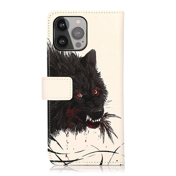 iPhone 13 Pro Max Læder Flip Cover m. Pung - Blodig Ulv