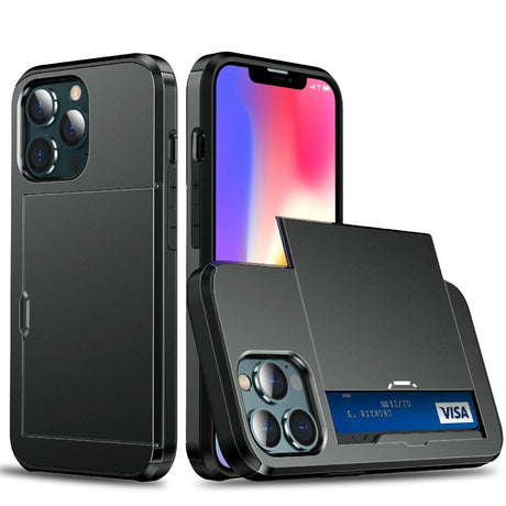 iPhone 13 Pro Hybrid Håndværkercover m. Kortholder - Sort
