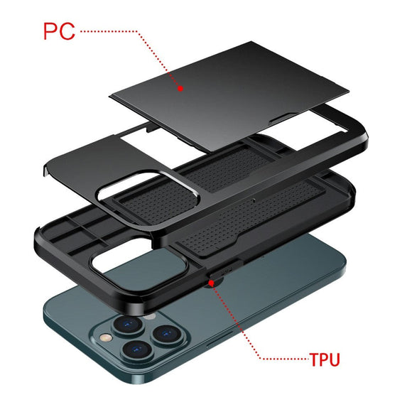 iPhone 13 Pro Hybrid Håndværkercover m. Kortholder - Sort