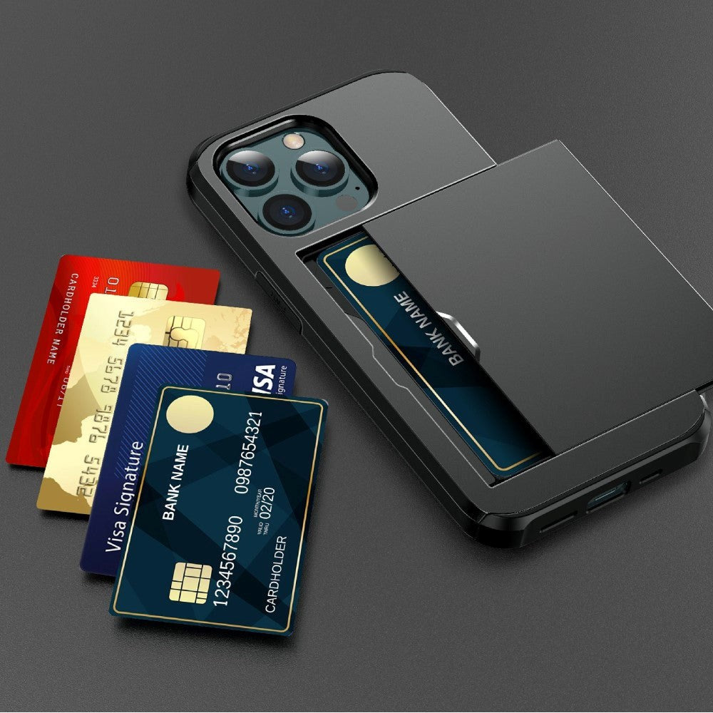 iPhone 13 Pro Hybrid Håndværkercover m. Kortholder - Sort