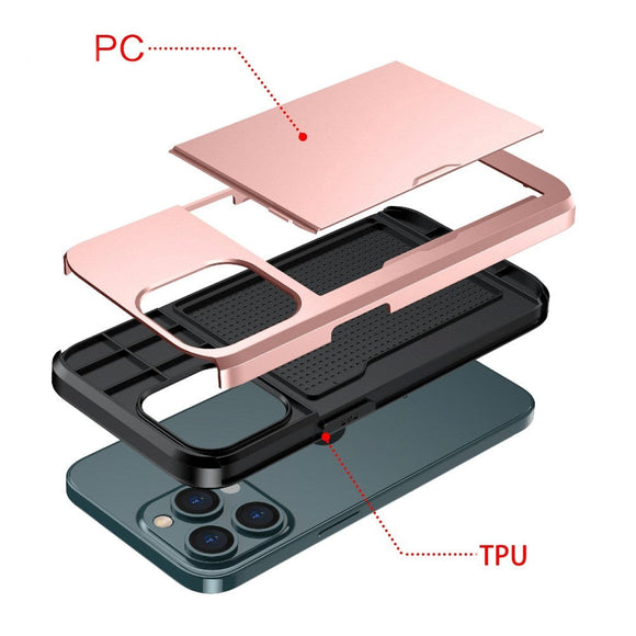 iPhone 13 Pro Hybrid Håndværkercover m. Kortholder - Mørkegrøn