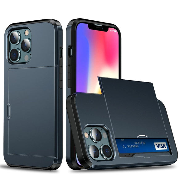 iPhone 13 Pro Hybrid Håndværkercover m. Kortholder - Blå