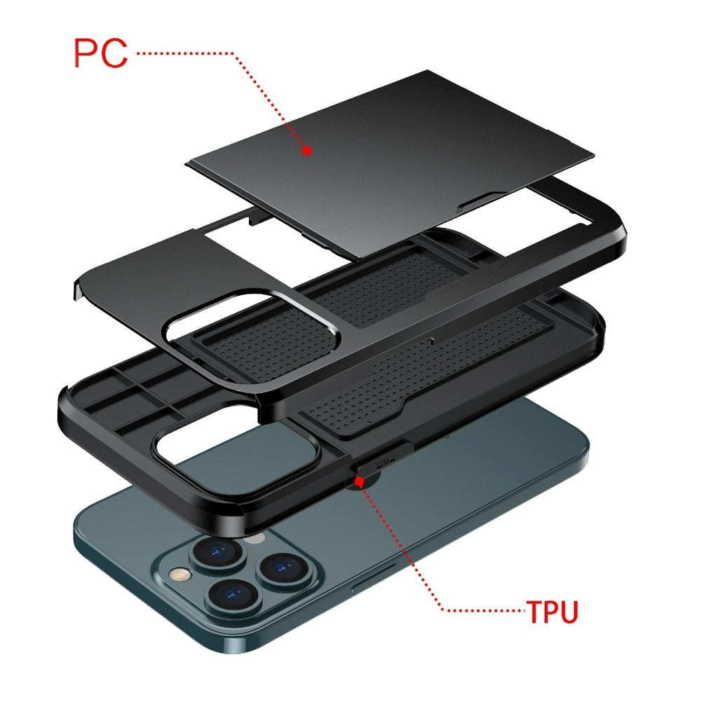 iPhone 13 Pro Max Hybrid Håndværkercover m. Kortholder - Sort
