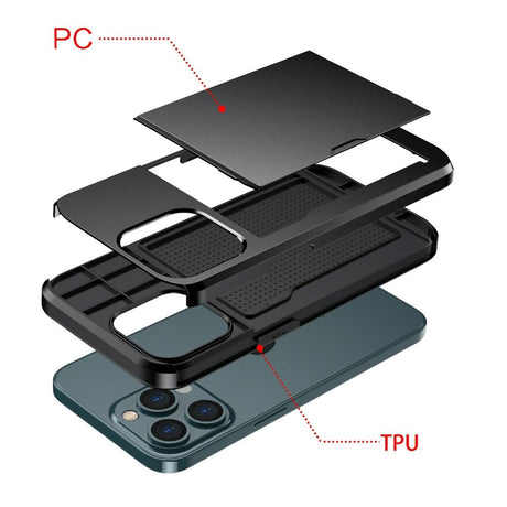 iPhone 13 Pro Max Hybrid Håndværkercover m. Kortholder - Sort