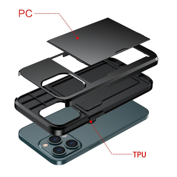 iPhone 13 Pro Max Hybrid Håndværkercover m. Kortholder - Sort