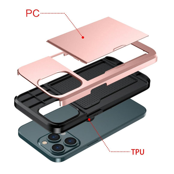 iPhone 13 Pro Max Hybrid Håndværkercover m. Kortholder - Olivengrøn