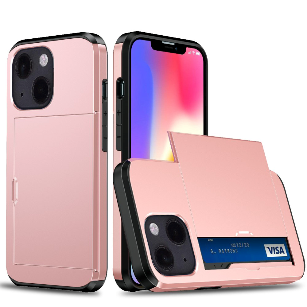 iPhone 13 Mini Hybrid Håndværkercover m. Kortholder - Rose Gold