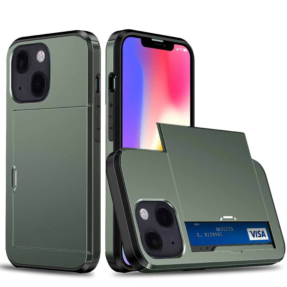 iPhone 13 Mini Hybrid Håndværkercover m. Kortholder - Olivengrøn