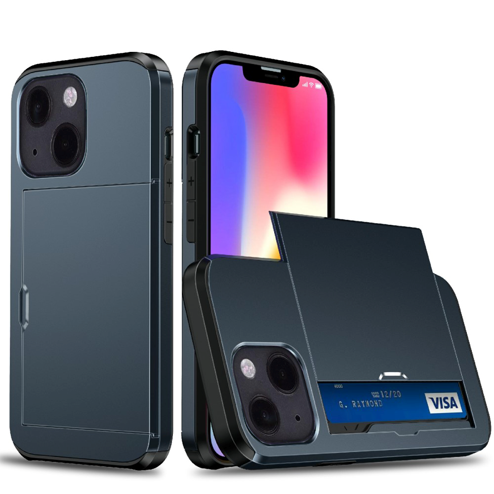 iPhone 13 Mini Hybrid Håndværkercover m. Kortholder - Blå