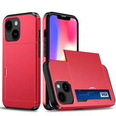 iPhone 13 Hybrid Håndværkercover m. Kortholder - Rød