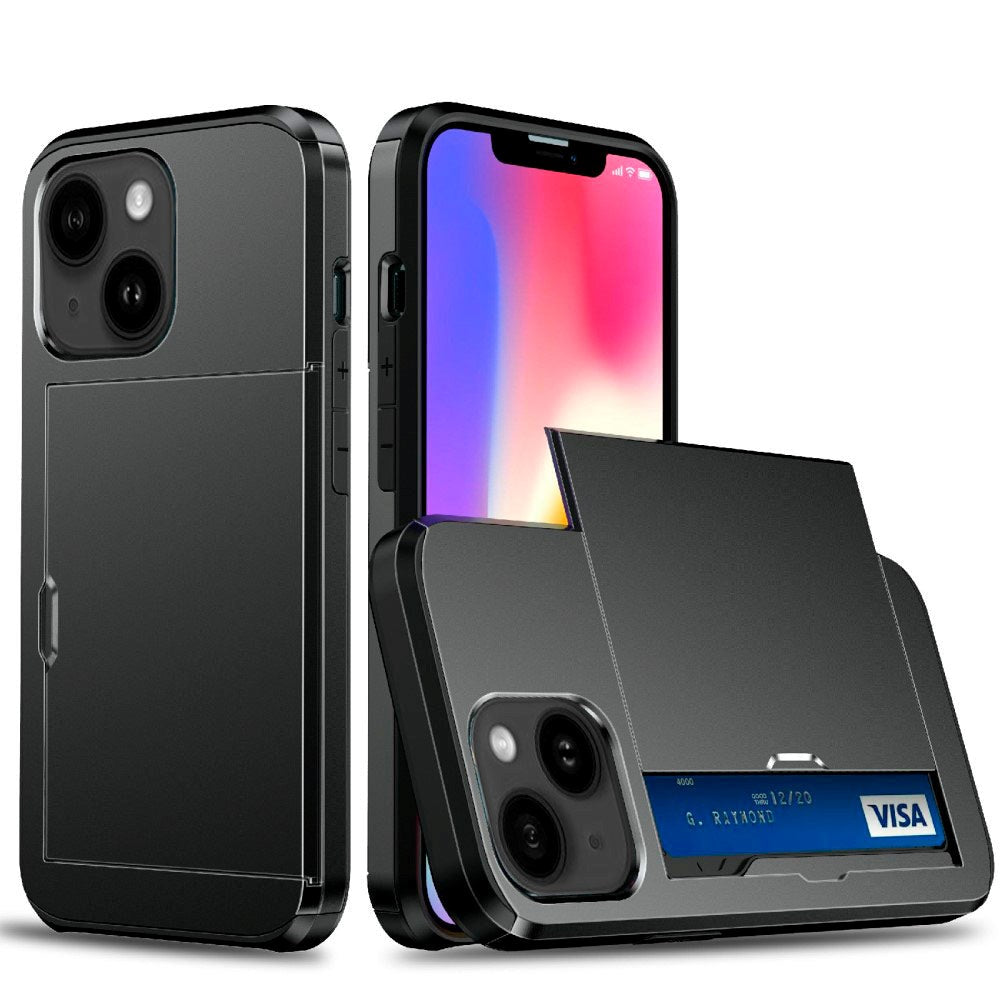 iPhone 13 Hybrid Håndværker Cover m. Kortholder - Sort