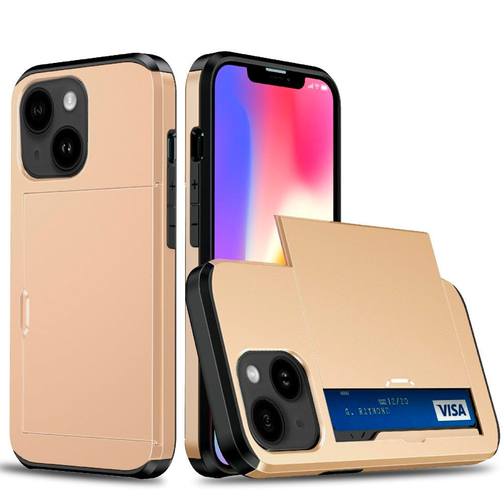 iPhone 13 Hybrid Håndværkercover m. Kortholder - Guld