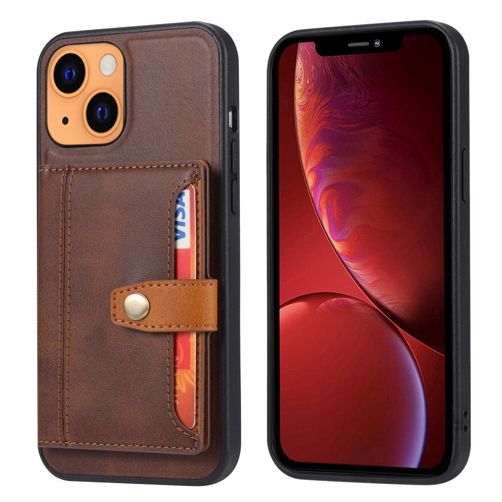 iPhone 13 Hybrid Bagside Cover m. Kortholder - Brun