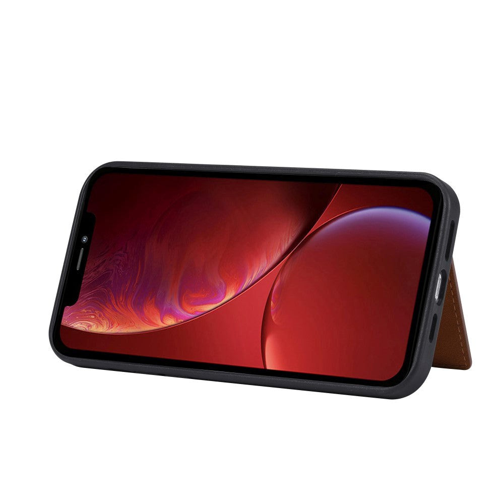 iPhone 13 Hybrid Bagside Cover m. Kortholder - Brun