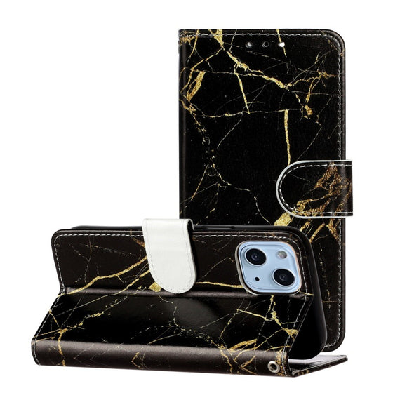 EIDERWOOD iPhone 13 Mini Læder Cover m. Pung & Print - Sort / Guld