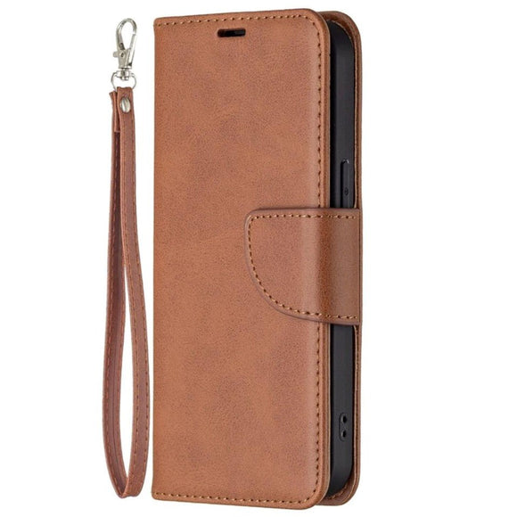 iPhone 13 Pro Rustik Læder Cover m. Pung & Strop - Brun