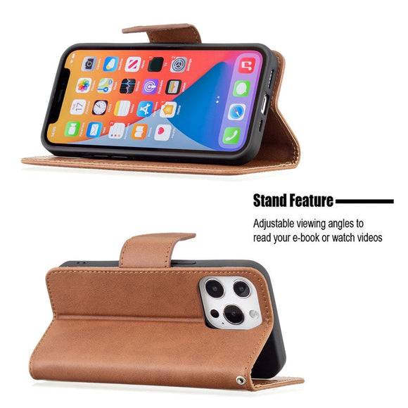 iPhone 13 Pro Rustik Læder Cover m. Pung & Strop - Brun