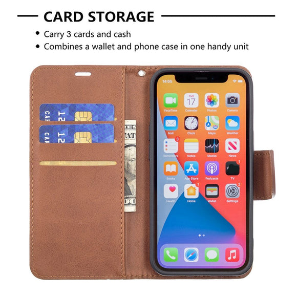 iPhone 13 Pro Rustik Læder Cover m. Pung & Strop - Brun
