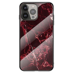 iPhone 13 Pro Fleksibelt Plastik Cover m. Glasbagside - Blodrød Marmor