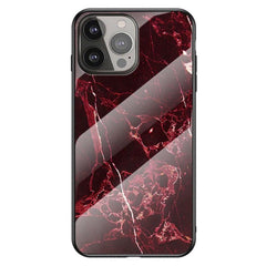 iPhone 13 Pro Max Fleksibelt Plastik Cover m. Glasbagside - Blodrød Marmor