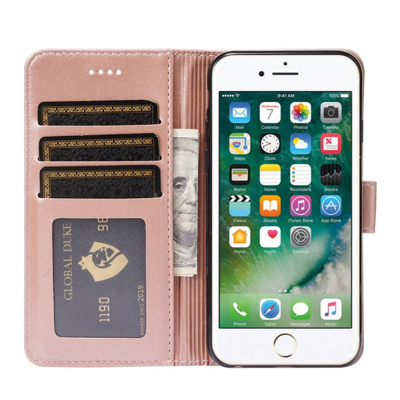 iPhone SE (2022 / 2020) / 8 / 7 Cover m. Pung - Lodret Syning - Rose Gold