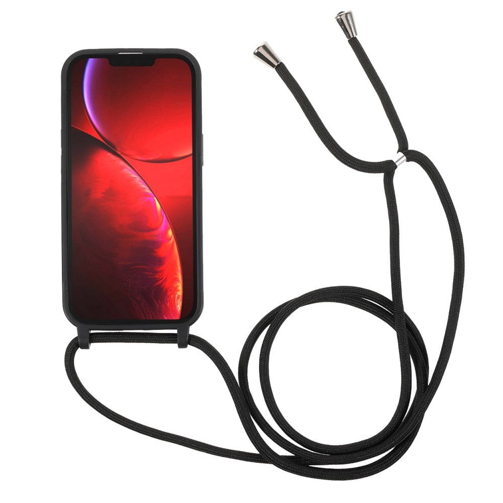iPhone 13 Mini Fleksibelt Plastik Cover m. Snor / Strop - Sort