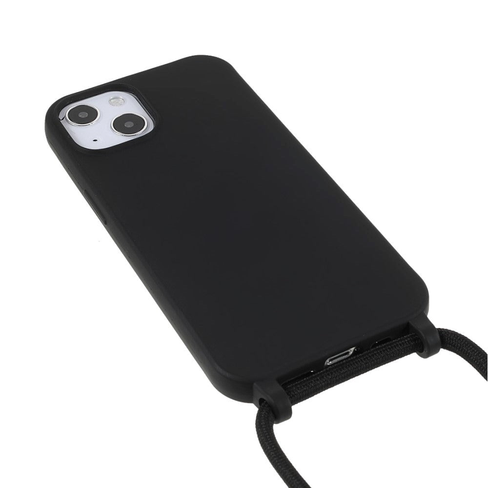 iPhone 13 Fleksibelt Plastik Cover m. Snor / Strop - Sort
