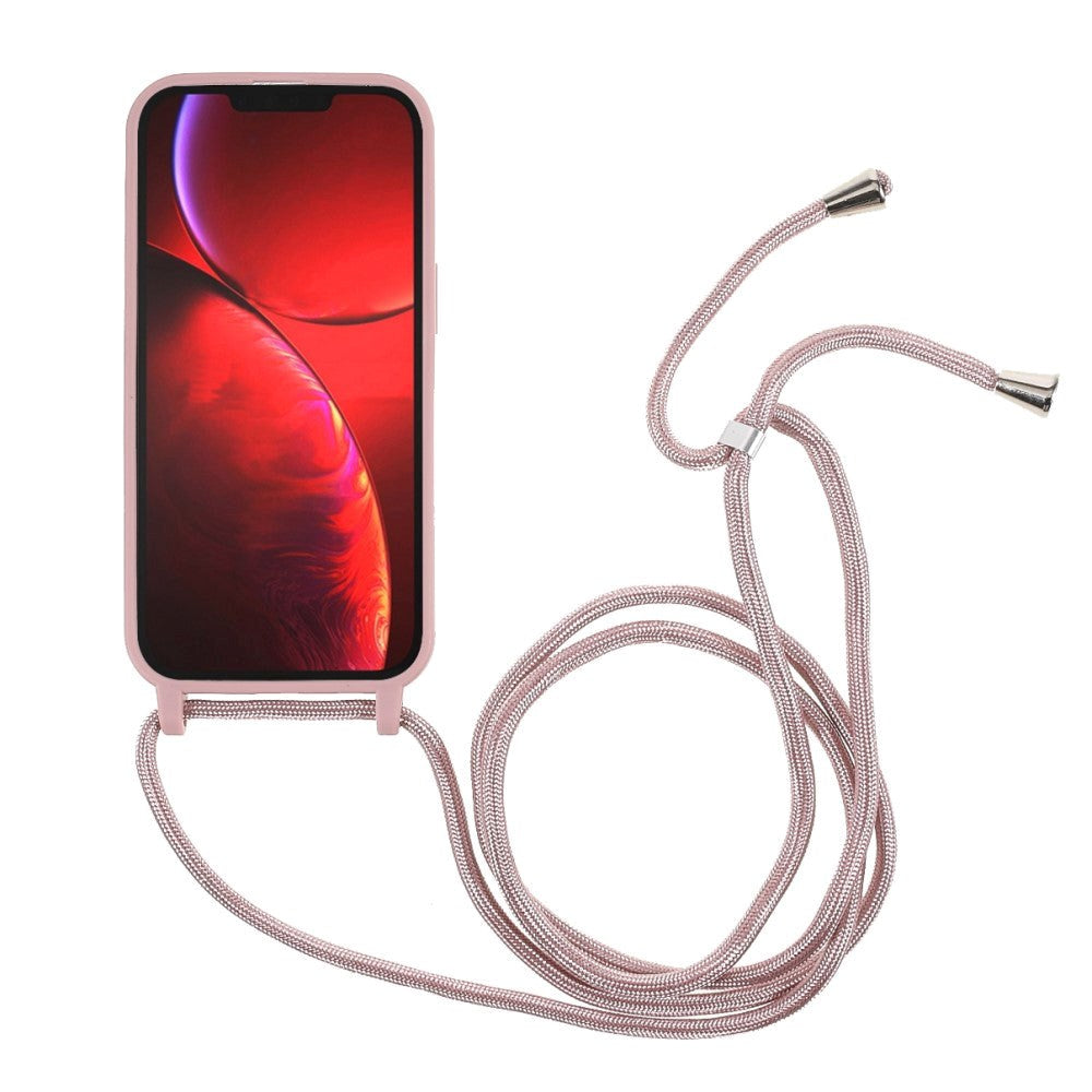 iPhone 13 Fleksibelt Plastik Cover m. Snor / Strop - Rosa
