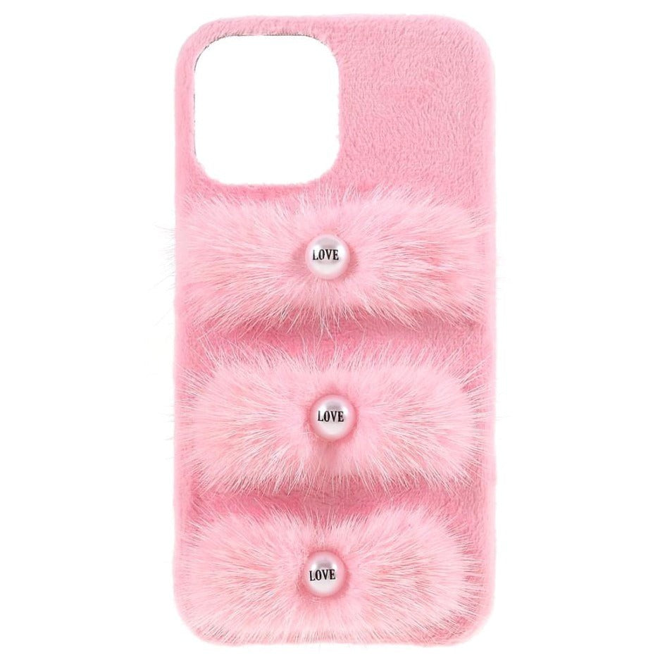 iPhone 13 Pro Plastik Cover - Plysbelagte Kærlighedsperler - Lyserød