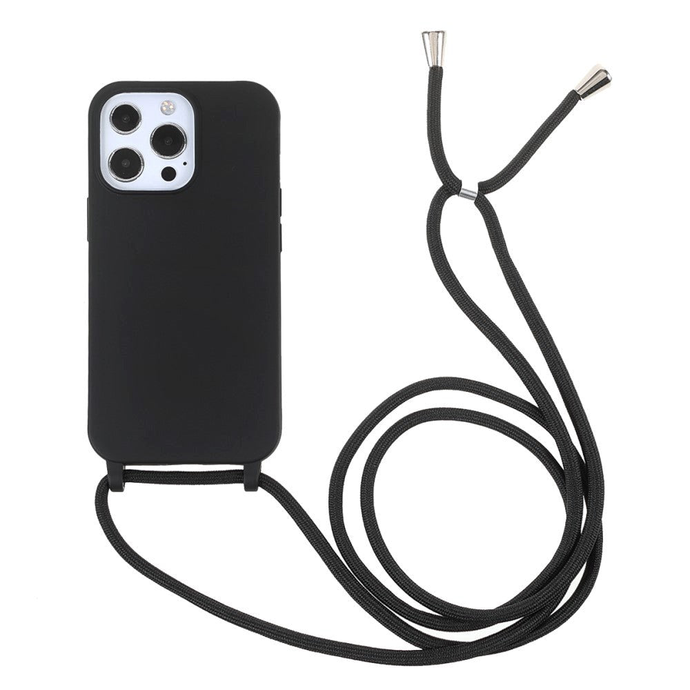 iPhone 13 Pro Max Fleksibelt Plastik Cover m. Snor / Strop - Sort