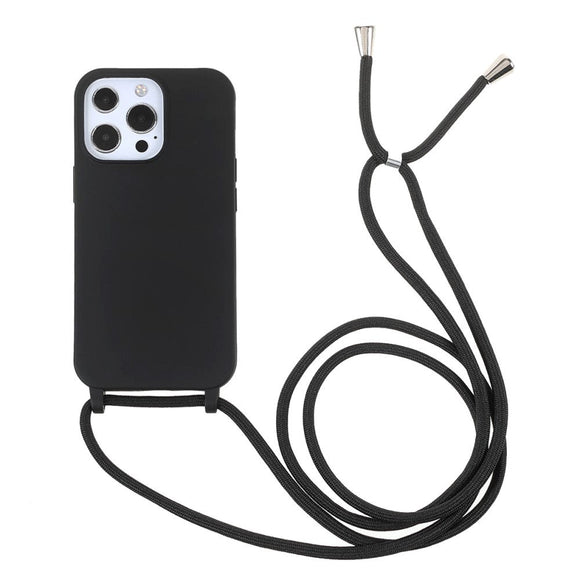 iPhone 13 Pro Max Fleksibelt Plastik Cover m. Snor / Strop - Sort