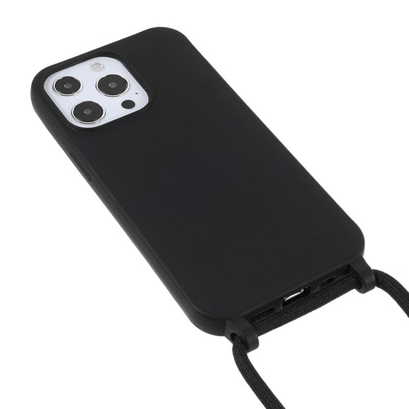 iPhone 13 Pro Max Fleksibelt Plastik Cover m. Snor / Strop - Sort