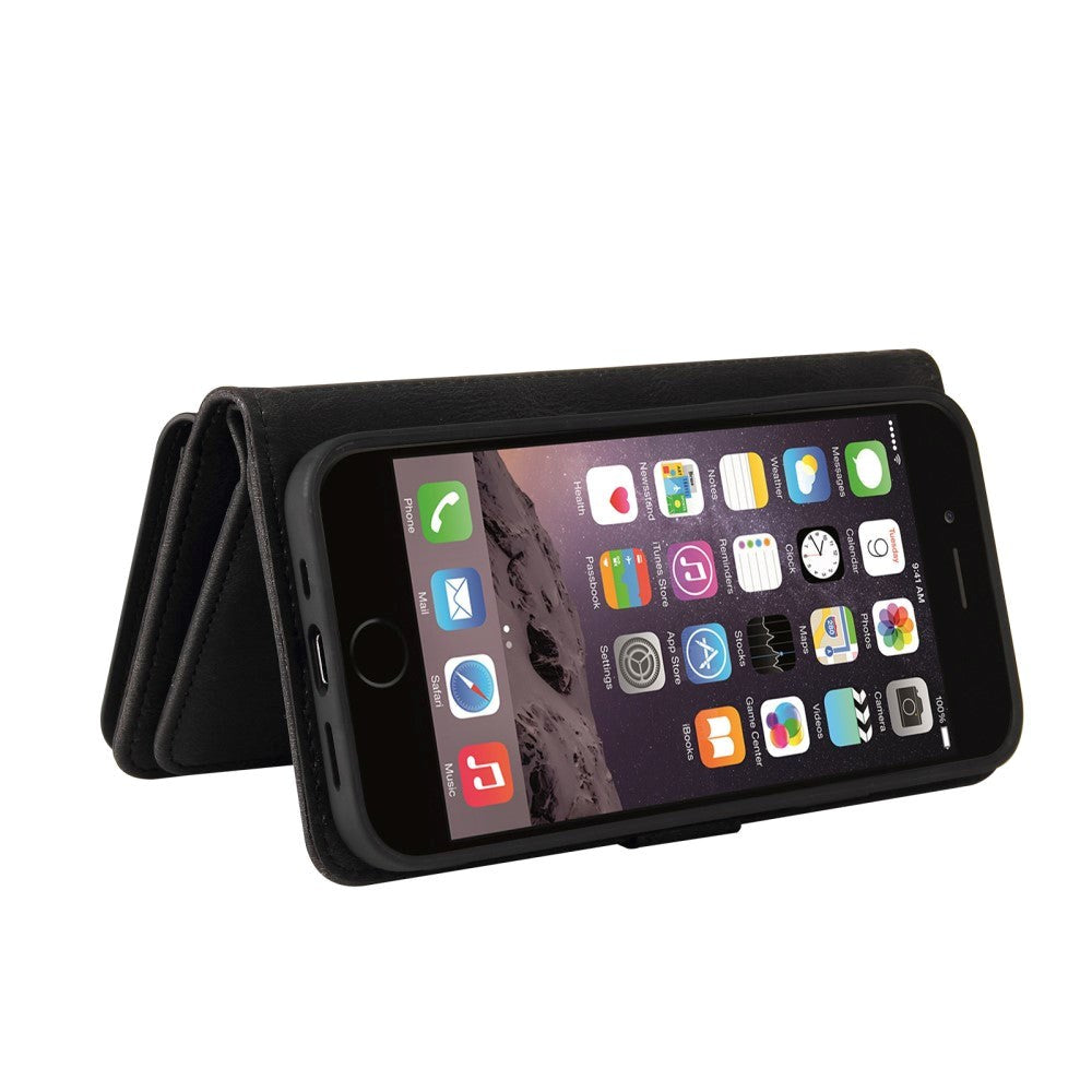 iPhone SE (2022 / 2020) / 8 / 7 Læder Flip Cover m. Strop, Pung & 15 Kortholdere - Sort