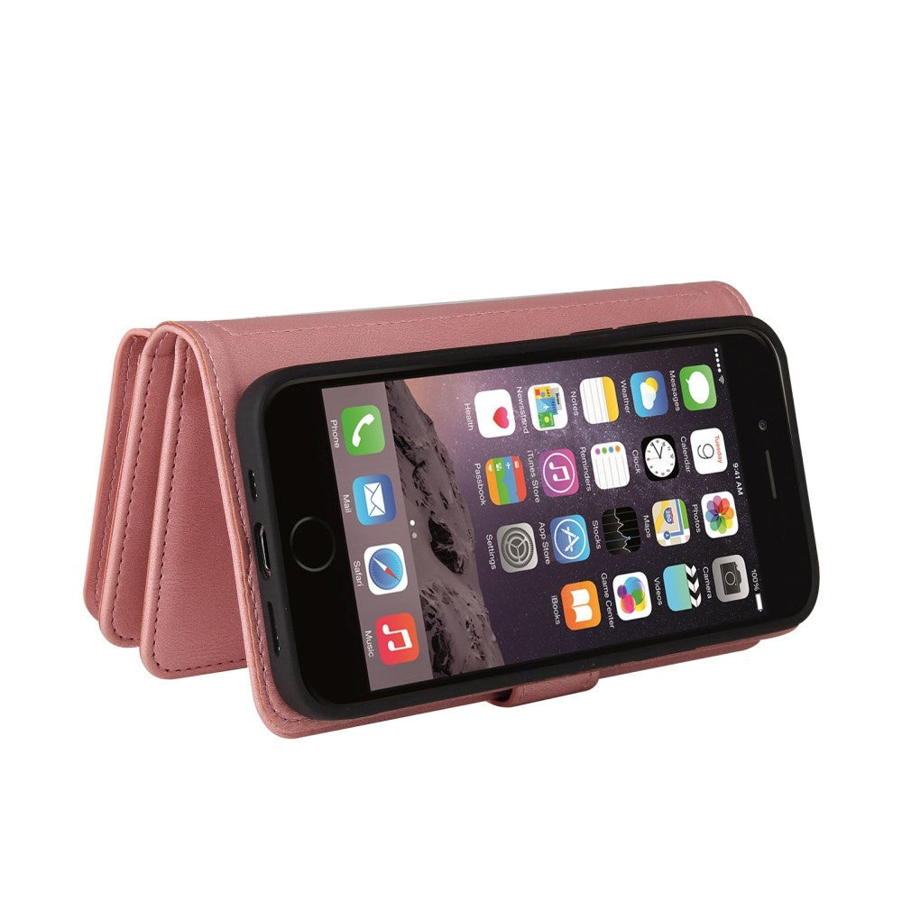 iPhone SE (2022 / 2020) / 8 / 7 Læder Flip Cover m. Strop, Pung & 15 Kortholdere - Lyserød