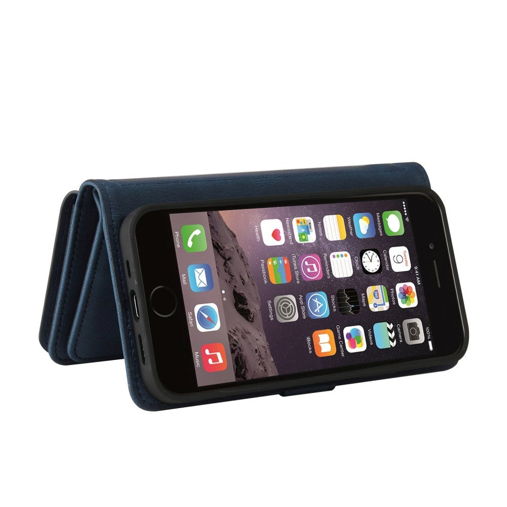 iPhone SE (2022 / 2020) / 8 / 7 Læder Flip Cover m. Strop, Pung & 15 Kortholdere - Blå