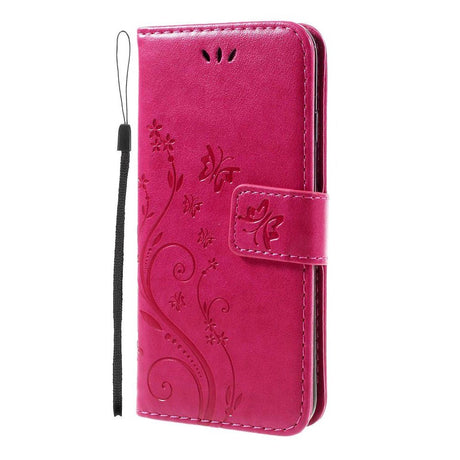 iPhone SE (2022 / 2020) / 8 / 7 Sommerfugle Læder Cover m. Pung Pink