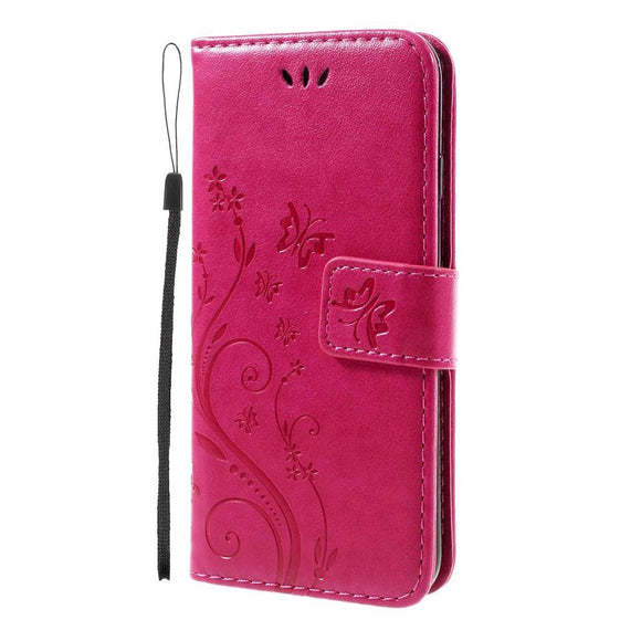 iPhone SE (2022 / 2020) / 8 / 7 Sommerfugle Læder Cover m. Pung Pink