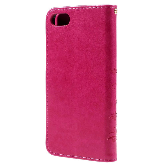 iPhone SE (2022 / 2020) / 8 / 7 Sommerfugle Læder Cover m. Pung Pink