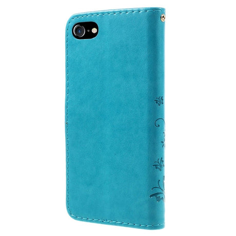 iPhone SE (2022 / 2020) / 8 / 7 Sommerfugle Læder Cover m. Pung - Blå