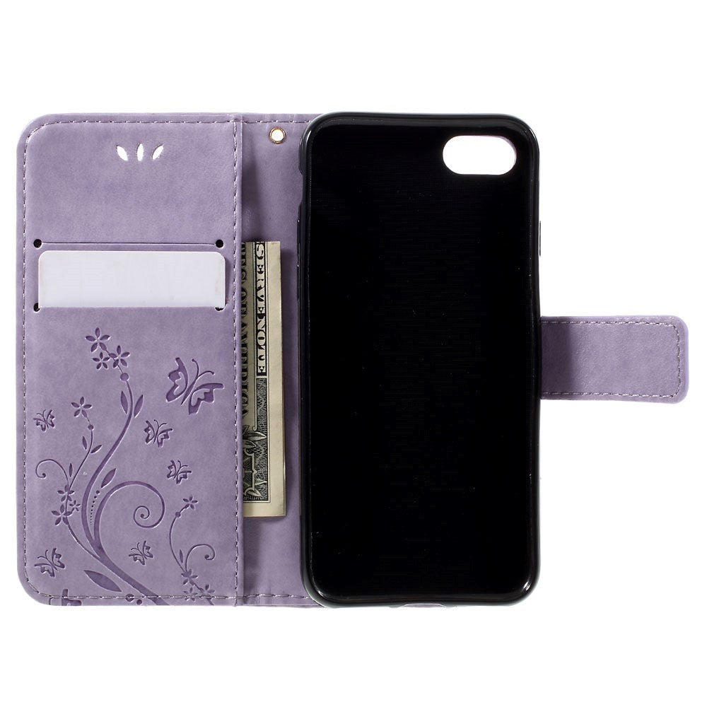 iPhone SE (2022 / 2020) / 8 / 7 Sommerfugle Læder Cover m. Pung Lilla
