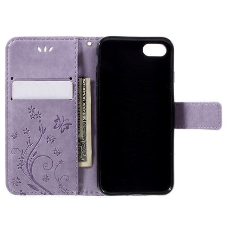 iPhone SE (2022 / 2020) / 8 / 7 Sommerfugle Læder Cover m. Pung Lilla