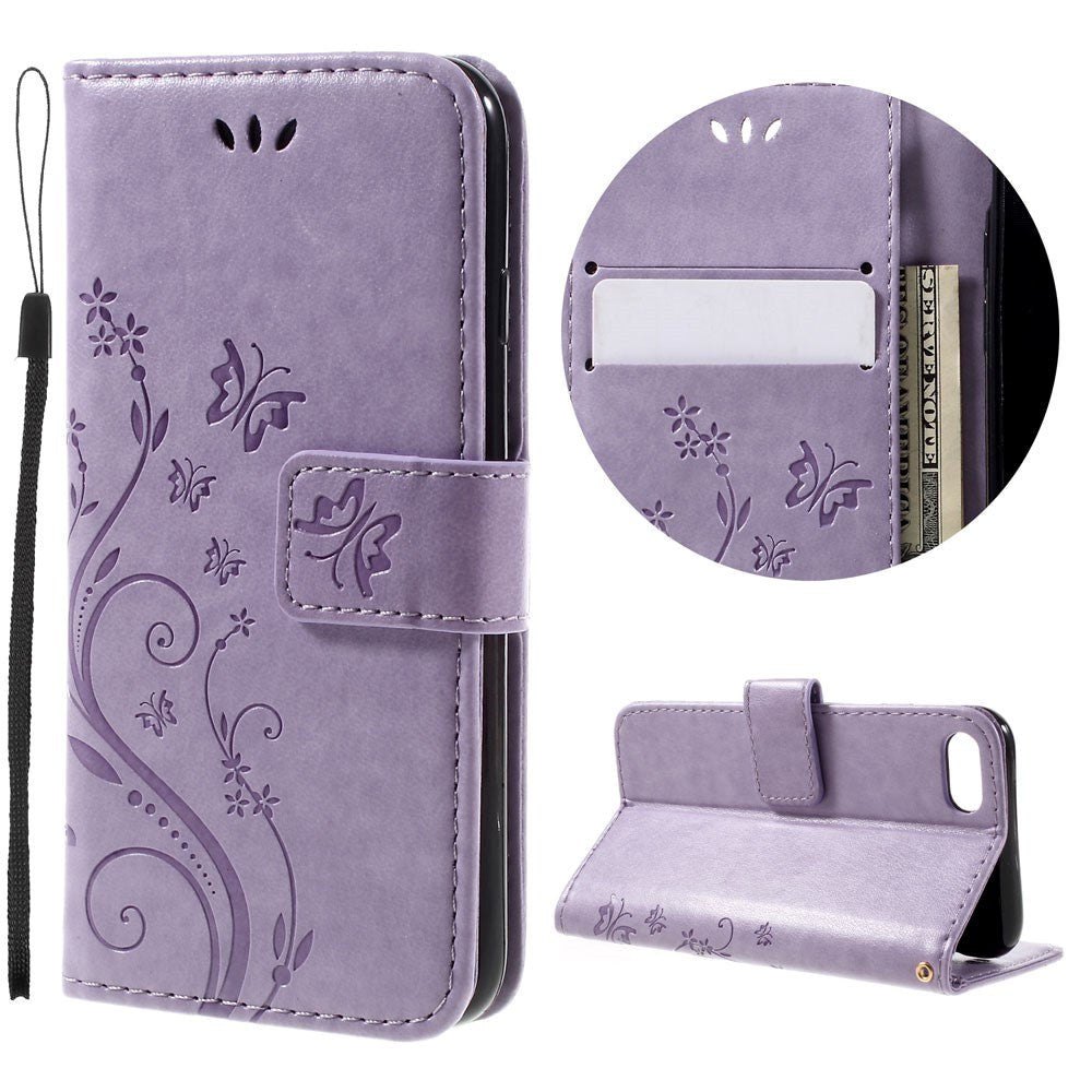iPhone SE (2022 / 2020) / 8 / 7 Sommerfugle Læder Cover m. Pung Lilla