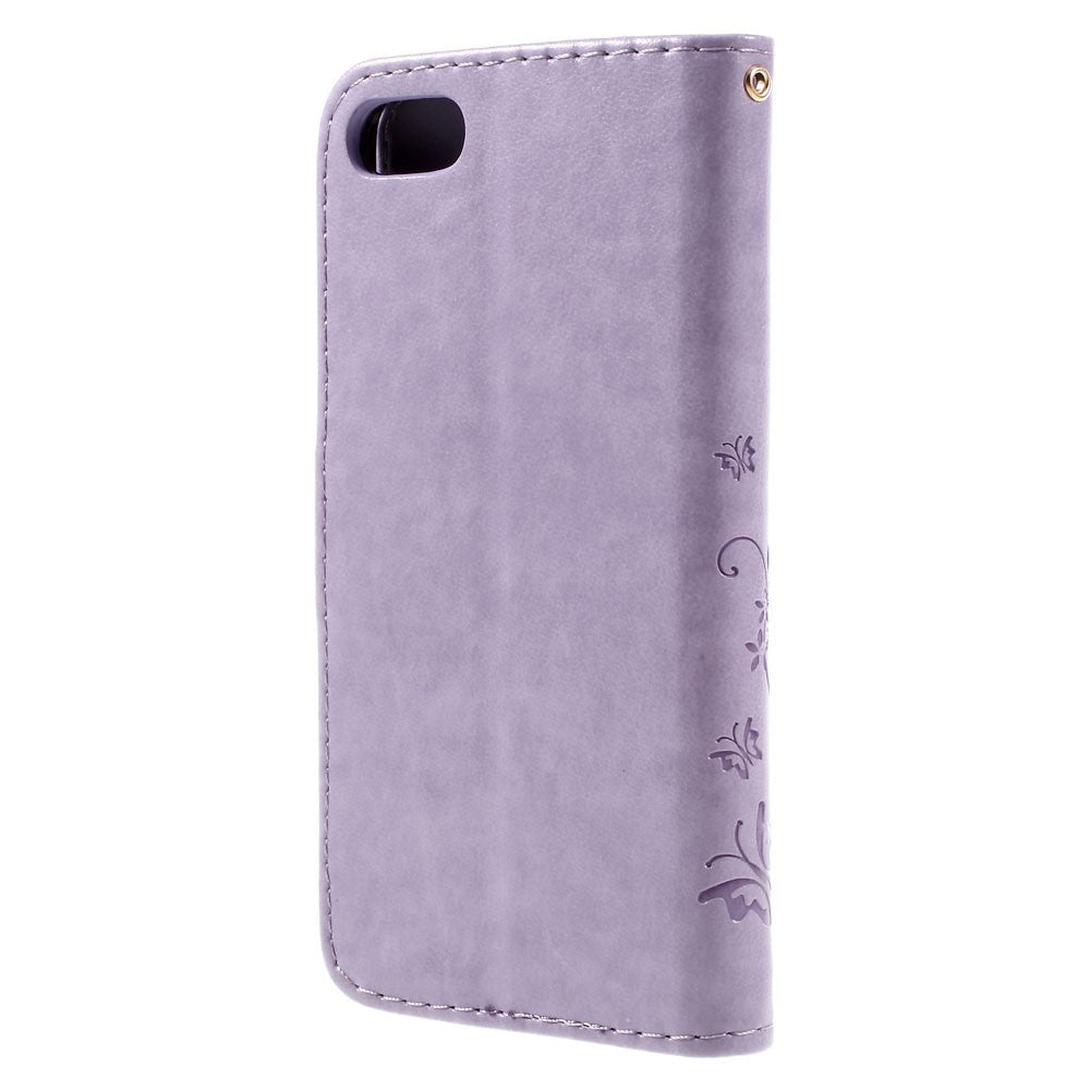 iPhone SE (2022 / 2020) / 8 / 7 Sommerfugle Læder Cover m. Pung Lilla