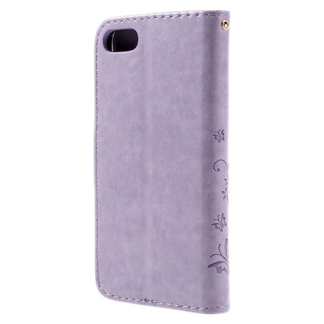 iPhone SE (2022 / 2020) / 8 / 7 Sommerfugle Læder Cover m. Pung Lilla