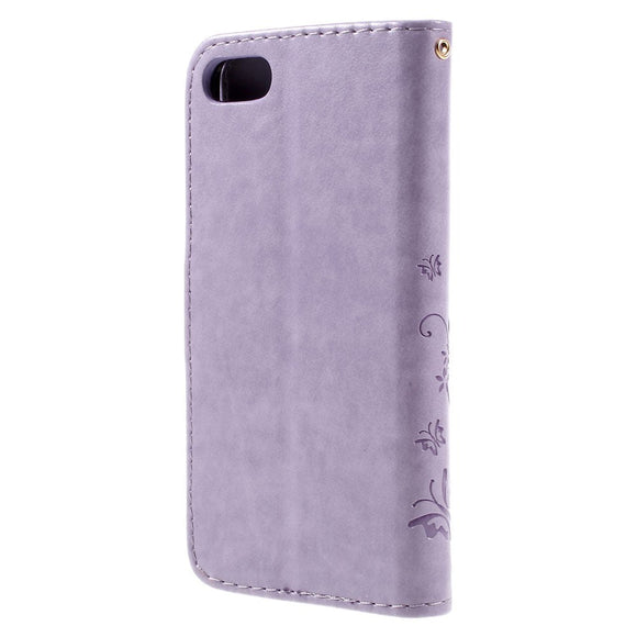 iPhone SE (2022 / 2020) / 8 / 7 Sommerfugle Læder Cover m. Pung Lilla