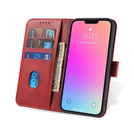 iPhone 13 Læder Cover m. Pung & Magnetisk Luk - Rød